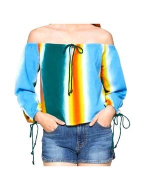 BCBGeneration Off The Shoulder Y2K Multi Color Cotton Cropped Blouse Size Large